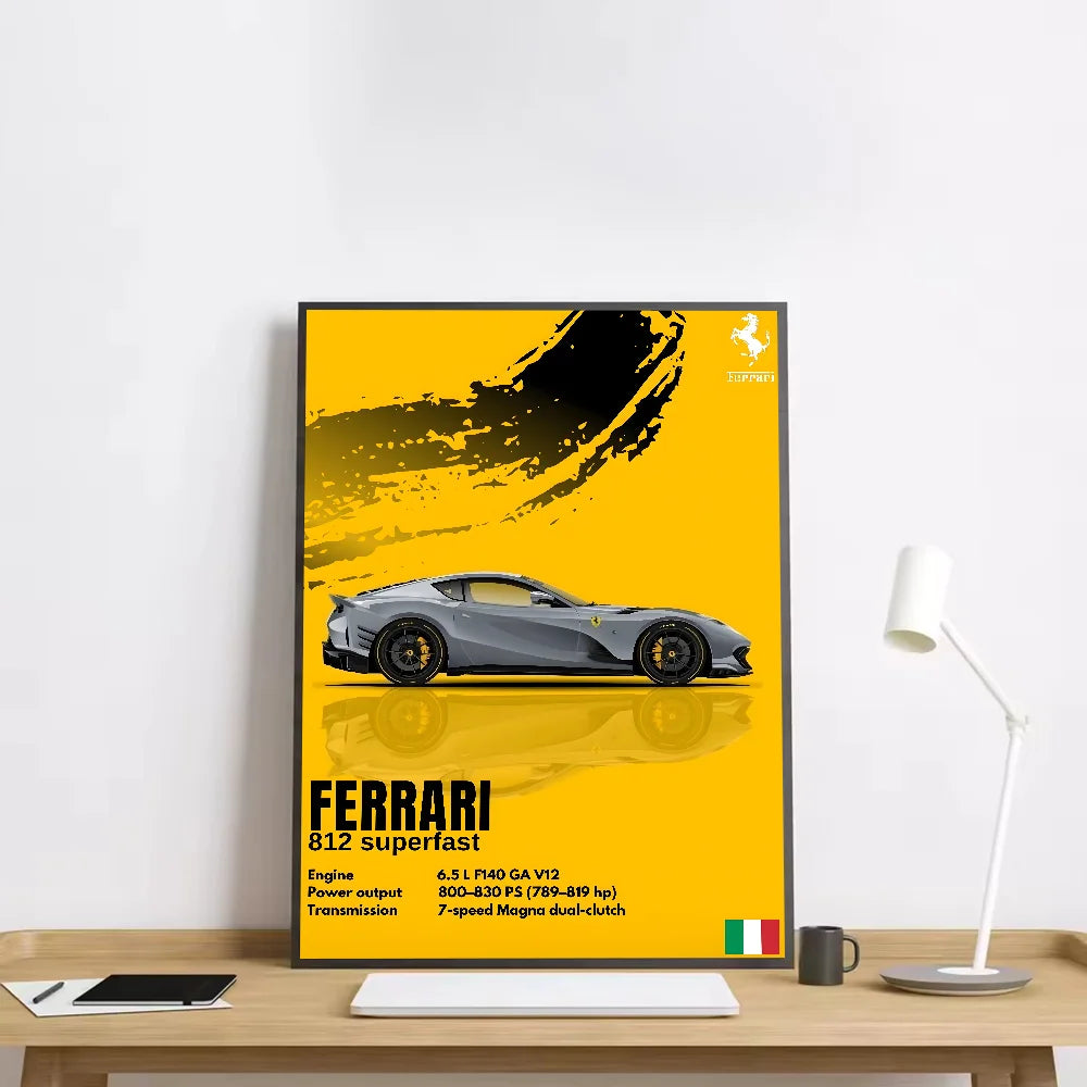 Classic Italian Red Luxury Sports Car Poster HD Art Sticky Wall Waterproof Home Living Room Bedroom Bar Aesthetic Decoration